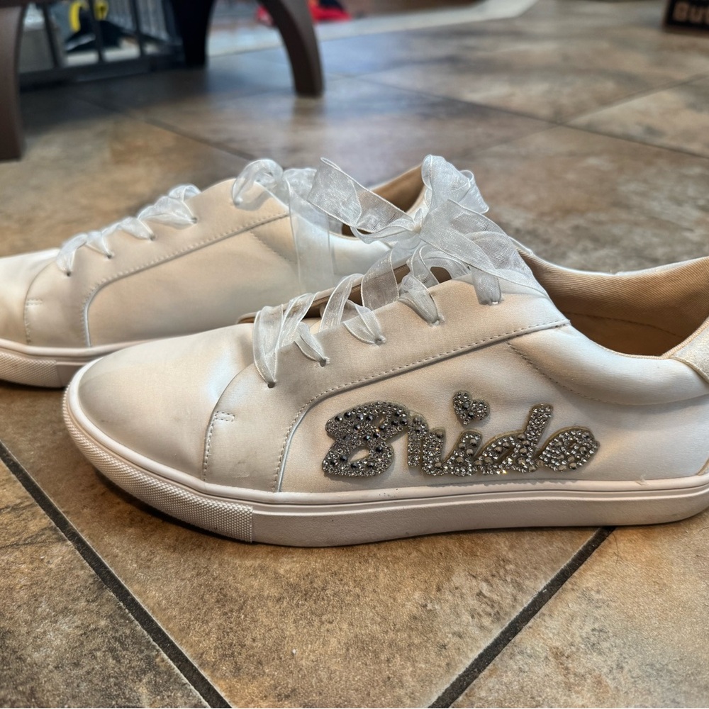 Betsey Johnson White Bride Sneakers with Rhinestone Detail